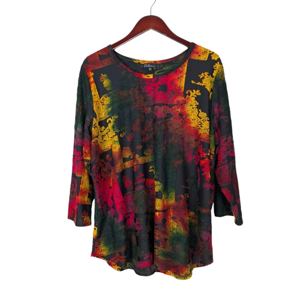 Calessa Colorful Artsy Embroidered Tunic Top 2X